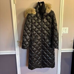 Dawn Levy Black Puffer Coat with Faux Fur Hood